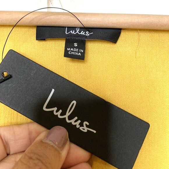 Lulus Womens Small S Mustard Wrap Flutter Sleeve Flowy Belted Maxi Dress NWT - Picture 15 of 16